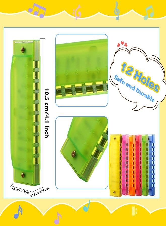 Restroma 12 Pcs Kids Plastic Harmonica Bulk 10 Holes Toy Harmonica Translucent Harmonica Musical Instruments for Boys Girls Beginner, 6 Colors - Image 2